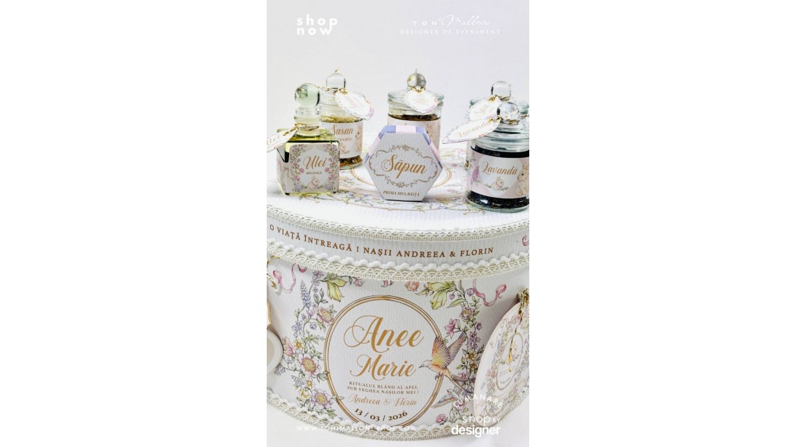 Set Prima Băiță cu Nașii după Botez Belle Époque Floral Garden 11